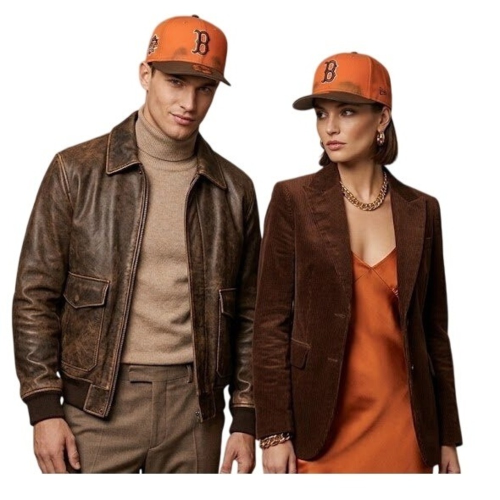 Vvintage New Era 59FIFTY Fitted Hat Cleveland B Logo Orange Brown Grey Sie 7 1/4